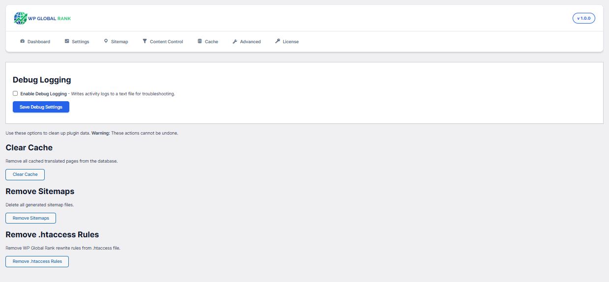 WordPress localization plugin advanced settings screenshot